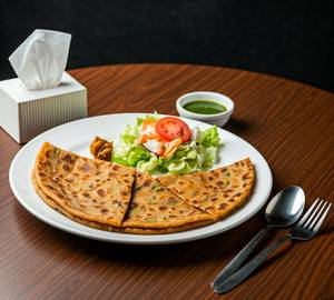 Mixed Vegetable Paratha (02 Pieces) - Served With Pickle, Chutney, Sauce & Salad.