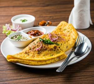 Bread Omelete (02 Pieces) - Served With Chutney, Pickle, Curd & Salad