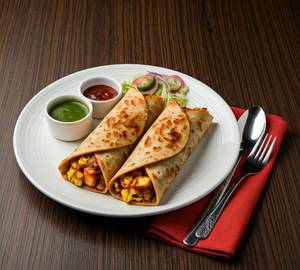 Paneer Bhurji Roll (02 Pieces) - Served with Chutney, Pickle & Salad.