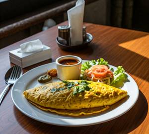 Masala Omelette (04 Eggs) - Served With Chutney, Pickle & Salad.