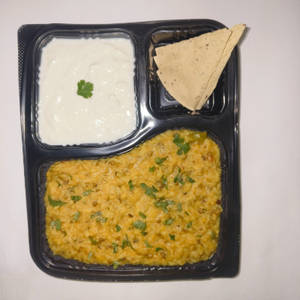 Moong dal khichdi (No Onion No Garlic) with Curd & Papad Plate