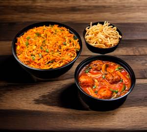 Chicken Triple Rice With Chicken Manchurian And Chinese Bhel