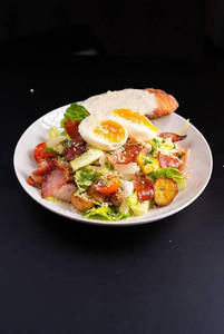 Hearty Cobb Salad With Chicken, Boiled Eggs And Bacon