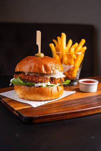 Panko-fried Spicy Chicken Burger With Coleslaw & Mild Cheddar