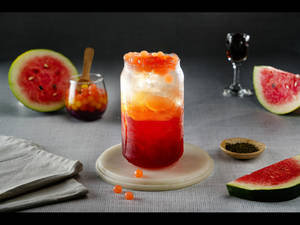 Water Melon Iced Tea with Bubbles