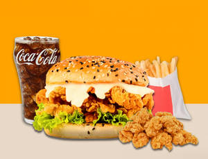 Zinger Chicken Burger Meal - Popcorn