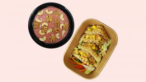 Corn & Spinach Sandwich And Strawberry Banana Smoothie Bowl