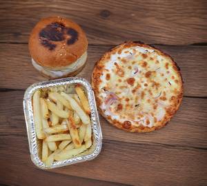 6" Veg Single Toppings 1 Pizza + Cheese Burger + French Fries