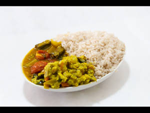 Boiled Red Rice, Kerala Sambhar & Avial