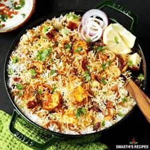 Desi Paneer And Mushroom Biryani Served With Raita