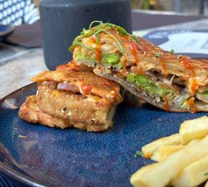 Avocado & Edamame Smashed Croissant Burger