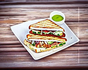 Chicken Schezwan Cheese Open Sandwich