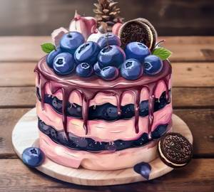 Butterscotch and blueberry eggless cake