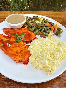 Chicken Steak/veg/scrambled Eggs