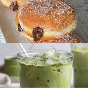 Chocolate Bomboloni With Matcha Latte