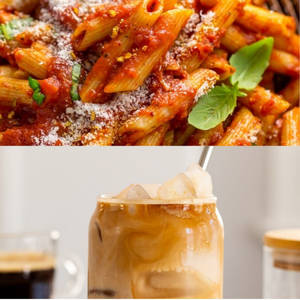 Spicy Rigatoni Arabiatta Pasta With Our Signature Cold Coffee