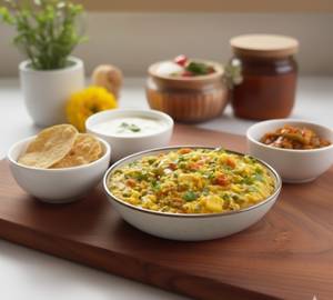 Khichdi With Dahi Papad And Aachar