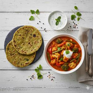 Methi roti [2 pieces] with mix veg curry