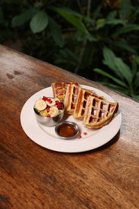 Waffle - Fruit Salad And Honey