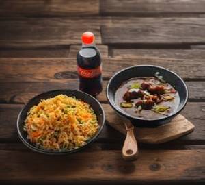 Fried Rice Manchurian Gravy + Coke