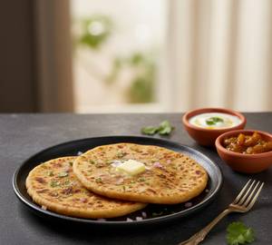 2 Desi Ghee Aloo Pyaaz Paratha With 1 Butter