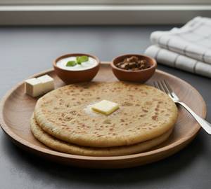 2 Desi Ghee Paneer Pyaaz Paratha with 1 butter