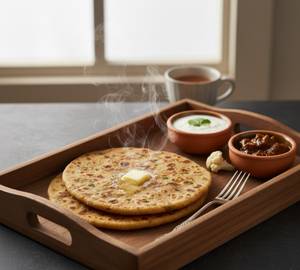 2 Desi Ghee Gobi Pyaaz Paratha with 1 butter