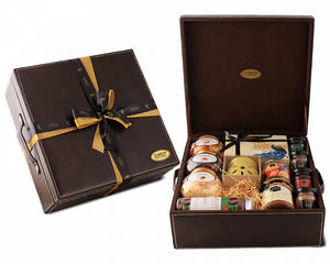 Art Leather Hamper Box Filled With Chocolates And Other Goodies