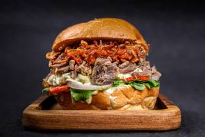 Spicy Slow Cooked Mutton Burger With Jalapeno Green Chilli Sauce Burger