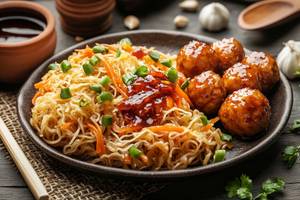 Veg Chowmein with Veg Manchurian [Half]