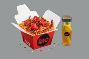 Triple Schezwan Chicken Rice (little Box) + Lemon Grass Iced Tea