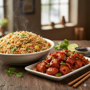 Veg Fried Rice + Chilli Chicken