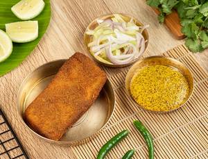 Rectangle Fish Fry With Kasundi And Cabin Salad (kolkata Bhetki)