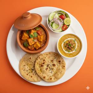 Handi Paneer + Butter Tandoori Roti + Dal Fry + Salad