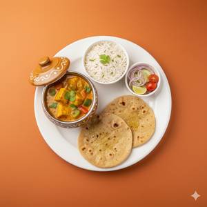 Handi Paneer + Tawa Roti + Steamed Rice + Salad
