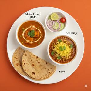 Matar Paneer (Half) + Tawa Roti + Sev Bhaji + Salad