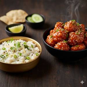 Curd rice+chicken dynamite