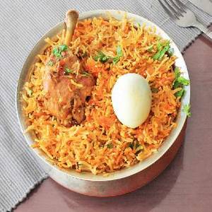 Chicken biryani full with egg one piece, one piece chicken