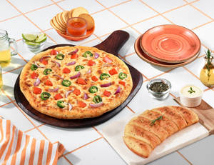 Veggies Volcano Pizza [Big 10"] + Garlic Bread ...