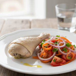 Boiled chicken leg pic With veg salad
