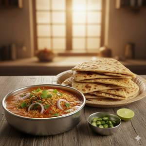 Sev tamatar with 4 paratha