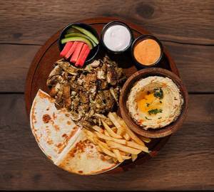 Hummus and chicken salad platter