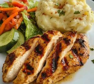 Healthy chicken meal with mashed potato or sweets potato