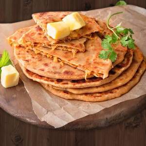 2 aloo paratha with butter and pickle
