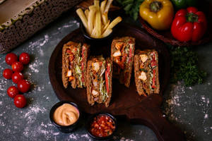 Paneer Tandoori Double-decker Club Sandwich In Jumbo Bread