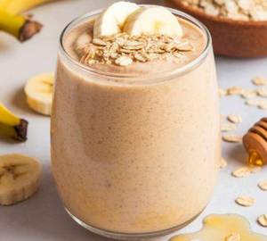 Banana + peanut butter + oats + nuts