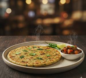 Tawa Palak Paratha with pickle