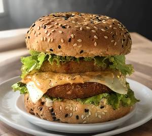 Veg Burger with Burger Sauce ,Cheddar And Fries