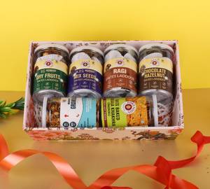 Modern Mithai Diwali Box - Dry Fruits, Mix Seeds, Ragi & Choco Dates Laddoos, Granola & Crackers