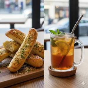 Bread sticks with Iced Tea